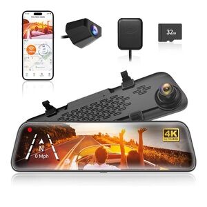 4K Ultra HD Rearview Mirror Dash Cam - Black